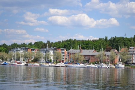 View of lake Saimaa and town of Lappeenranta, Finlandの写真素材