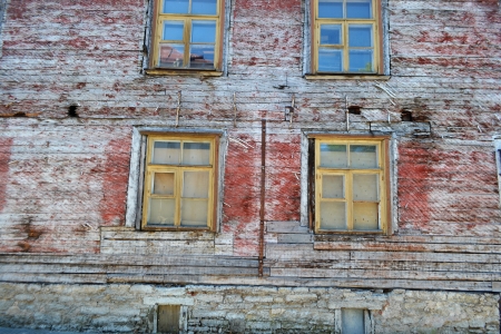 View of wooden building in Old Town of Tallinn, Estoniaの写真素材