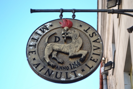 Tallinn, Estonia - September 14, 2013: Tavern sign in the center of Tallinnのeditorial素材