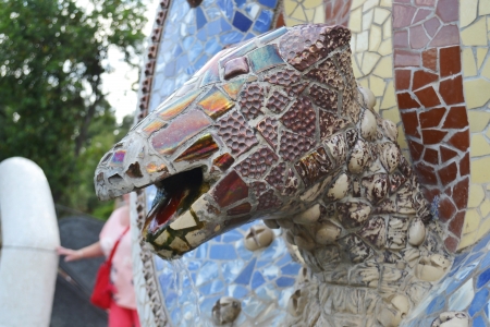 Head of dragon salamandra in Park Guell of Barcelona, Spain.の写真素材