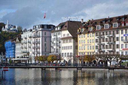 Lucerne, Switzerland - November 5, 2013: View of quay in center of Lucerne, Switzerland.のeditorial素材