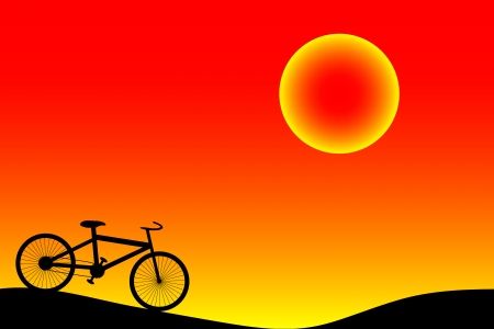 Background with bike and sunset. Vector illustration.のイラスト素材