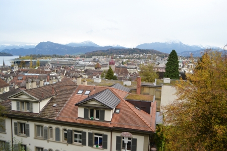 View of Lucerne from a hill on the outskirts of the historic center, Switzerland.