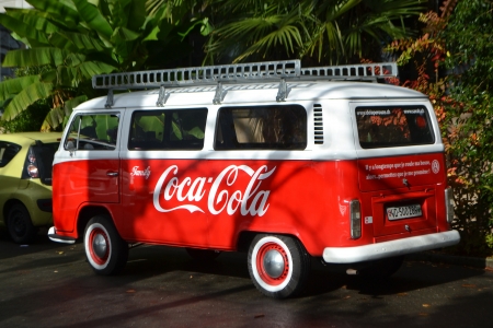 Montreux, Switzerland - November 6, 2013: Small minibus Coca Cola on street of Montreux, Switzerland.のeditorial素材