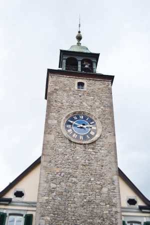 Old Clock Tower in Vevey, Switzerland. Vevey is a small resort town on the Swiss Riviera.の写真素材
