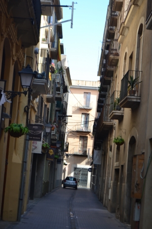 Figueras, Spain - June 24, 2013: Street in the center of the Catalan town of Figueres, Spain.のeditorial素材