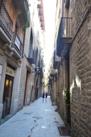 Barcelona, Spain - June 22, 2013: Street in the Gothic Quarter of Barcelona, Spain.のeditorial素材