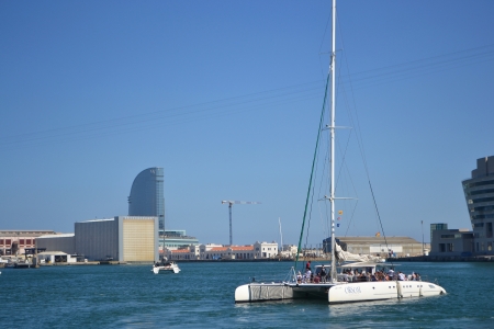Barcelona, Spain - June 22, 2013: Sailboat in the port of Barcelona, Catalonia, Spain.のeditorial素材
