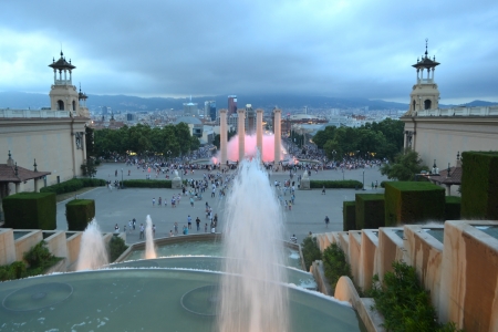 Square of Spain at night, Barcelona, Catalonia.のeditorial素材