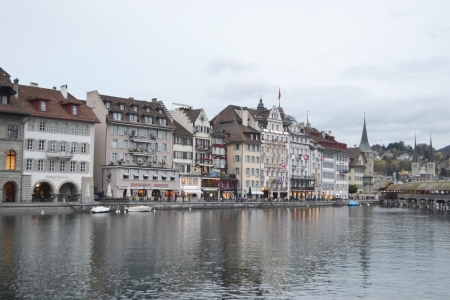Lucerne, Switzerland - November 5, 2013: View of embankment in center of Lucerne, Switzerland.のeditorial素材
