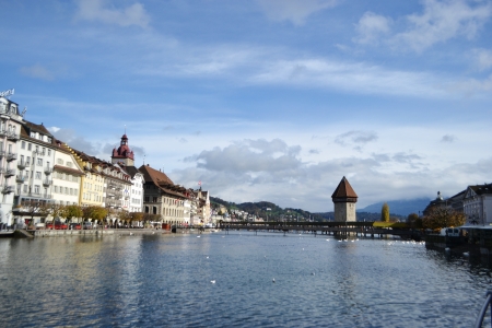 Lucerne, Switzerland - November 5, 2013: View of embankment in center of Lucerne, Switzerland.のeditorial素材