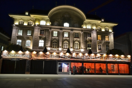 Bern, Switzerland - November 6, 2013: Street in center of Bern at night, Switzerland.のeditorial素材