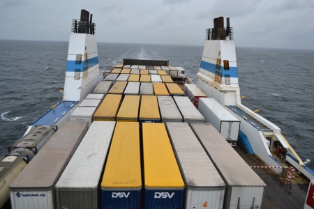 Baltic Sea - November 3, 2013: Cargo ferry in Baltic Sea.