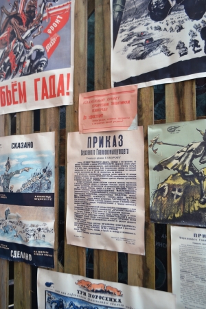 St.Petersburg, Russia - January 26, 2014: The project "Street Life". Soviet war posters. Cultural project for the 70th anniversary of the liberation of the Nazi blockade of Leningrad.のeditorial素材