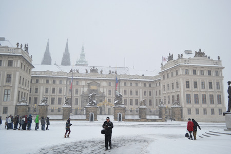 Prague, Czech Republic - 23 February 2013: Prague Castle in winter during a heavy snowfall.のeditorial素材