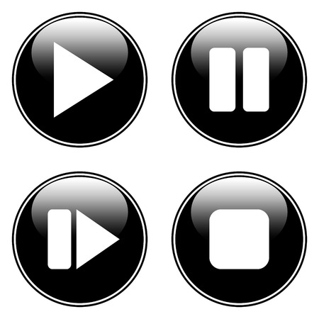 Play, pause, stop, forward buttons set on white background.のイラスト素材