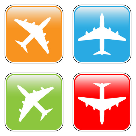 Airplane square buttons set on white - vector illustration.のイラスト素材