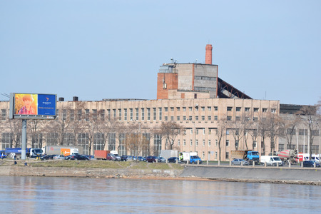 St.Petersburg, Russia - April 26, 2014: Industrial outskirts of St. Petersburg and Neva River embankment, St.Petersburg, Russia.のeditorial素材