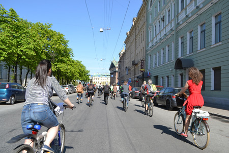 St Petersburg, Russia - May 17, 2014  Bike Ride  For bikeways   Cycle race on street in center of St Petersburg のeditorial素材