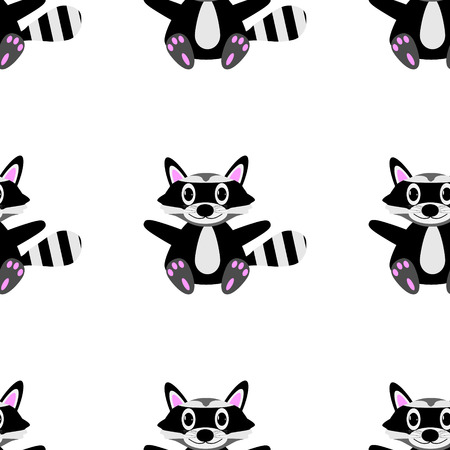 Racoon seamless pattern on white.のイラスト素材