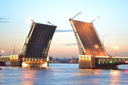 Palace Bridge at night, St.Petersburg, Russia.の写真素材