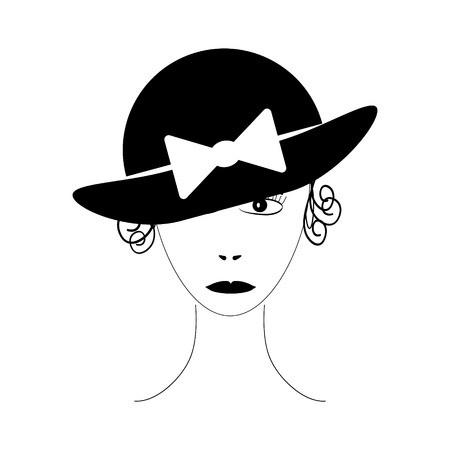 Beautiful woman wearing vintage hat on white background. Vector illustration.のイラスト素材
