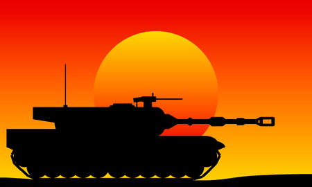 Modern heavy tank at sunset. Vector illustration.のイラスト素材