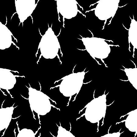 Beetles seamless pattern on black. Vector illustration.のイラスト素材