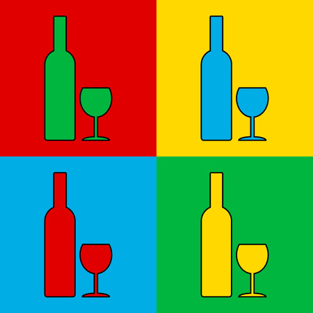 Pop art bottle and glasse symbol. Vector illustration.のイラスト素材