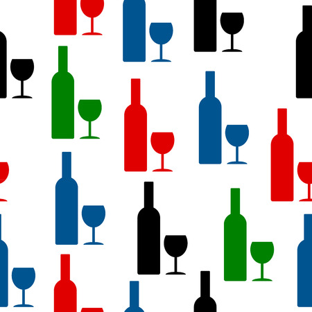 Bottle and glasses icon seamless pattern on whiteのイラスト素材
