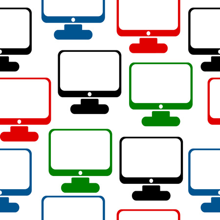 Computer icon seamless pattern on white background. Vector illustration.のイラスト素材