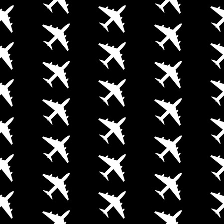 Plane symbol seamless pattern on black background. Vector illustration.のイラスト素材