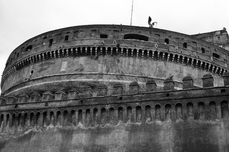 Saint Angel Castle in Rome, Italy. Black and white.のeditorial素材