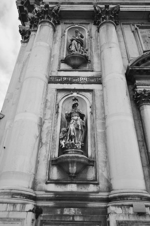 Basilica di Santa Maria della Salute on the island of Dorsoduro in historic part of Venice, Italy. Black and white.のeditorial素材