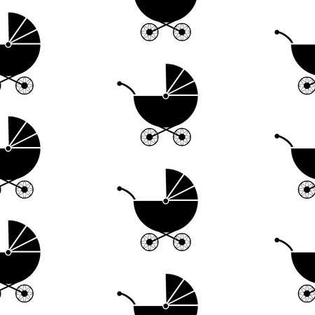 Pram symbol seamless pattern on white background. Vector illustration.