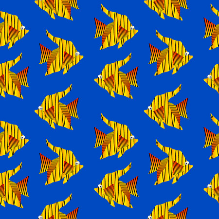 Tropic fish seamless pattern on blue background. Vector illustration.のイラスト素材