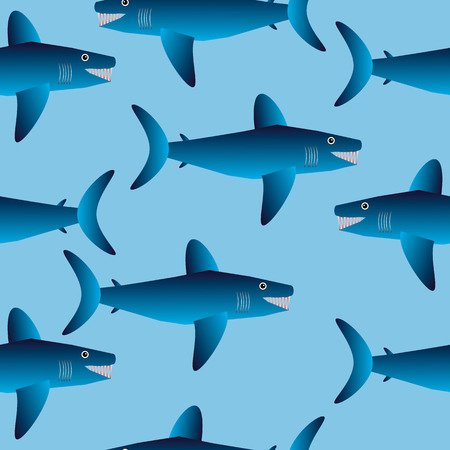 Shark seamless pattern on blue background. Vector illustration.のイラスト素材