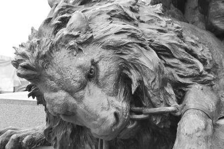 Bronze lion statue on the island of San Marco in historic part of Venice, Italy. Black and white.のeditorial素材