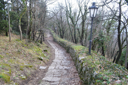 Park in the early spring in San Marino republic, Italy.の写真素材