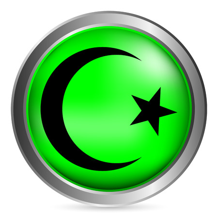 Star and crescent button on white background. Vector illustration. Symbol of Islam.のイラスト素材