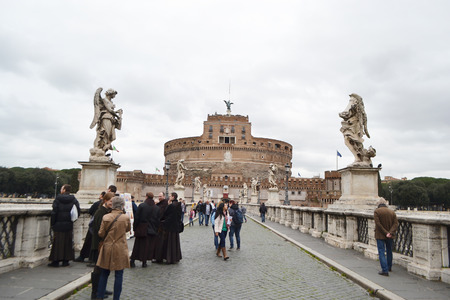 ROME, ITALY - FEBRUARY 20, 2014: Saint Angel Castle and bridge over the Tiber river in Rome.のeditorial素材