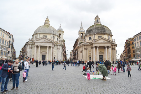 ROME, ITALY - FEBRUARY 20, 2014: Piazza del Popolo in center of Rome at cloud winter day.のeditorial素材