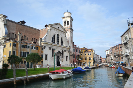 Channel in historic part of Venice, Italy.の写真素材