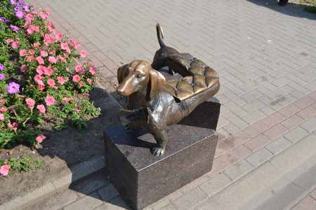 ST.PETERSBURG, RUSSIA - AUGUST 4, 2013: Monument Dachshund on street of Zelenogorsk, St.Petersburg, Russia.のeditorial素材