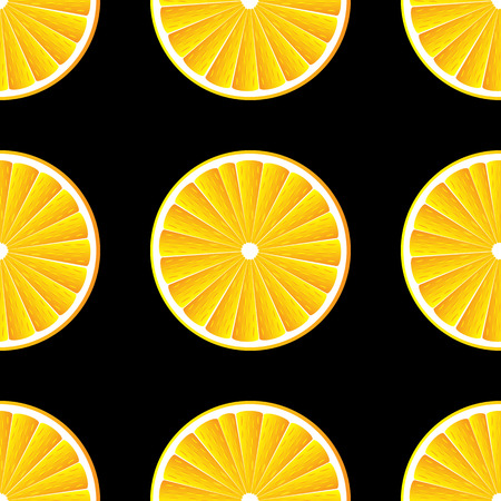 Orange slices vector background on black. Seamless pattern.のイラスト素材