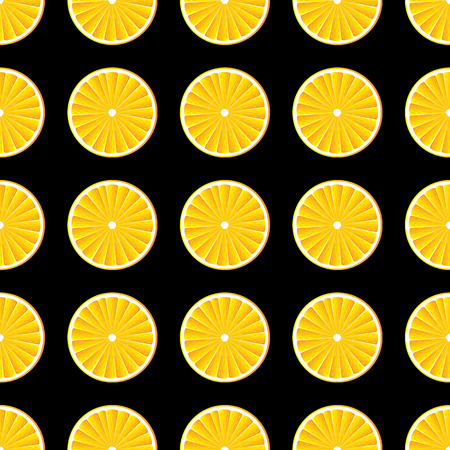 Orange slices vector background on black. Seamless pattern.のイラスト素材