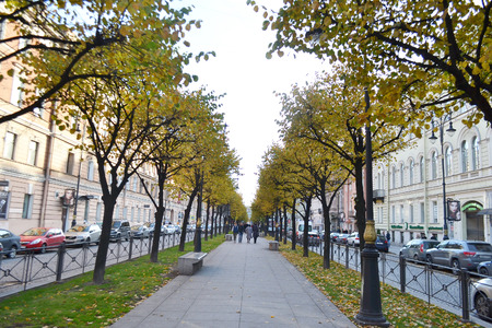 ST.PETERSBURG, RUSSIA - OCTOBER 12, 2013: Big Stables Street in center of St.Petersburg at cloudy autumn evening.のeditorial素材