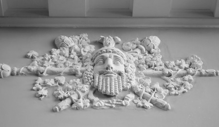 Bas-relief on old building in St.Petersburg, Russia. Black and white.の写真素材