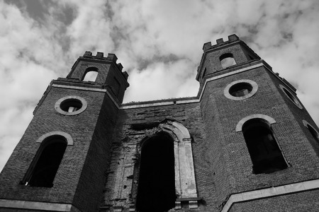 Pavilion Arsenal in Alexandrovsky Park, Tsarskoe Selo, suburb of St. Petersburg, Russia. Black and white.のeditorial素材
