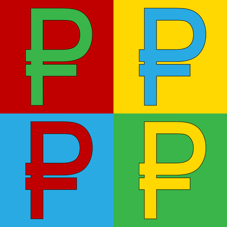 Pop art russian ruble symbol icons. Vector illustration.のイラスト素材